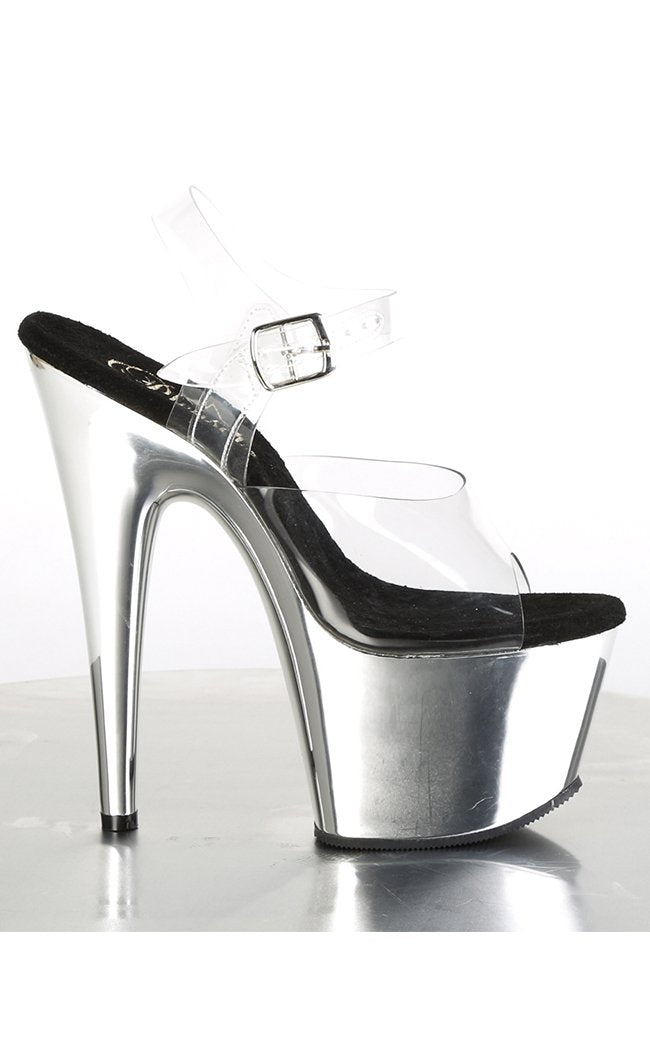 ADORE-708 Clear & Silver Chrome Heels-Pleaser-Tragic Beautiful