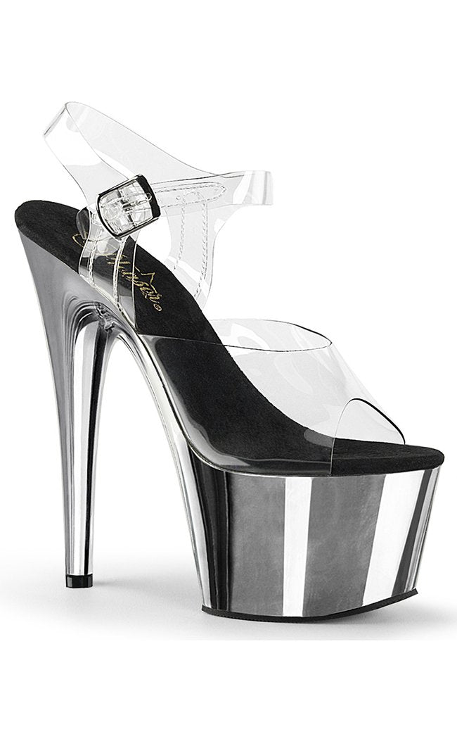 ADORE-708 Clear & Silver Chrome Heels-Pleaser-Tragic Beautiful