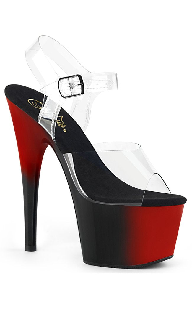 ADORE-708BR Clear/Red-Black Heels-Pleaser-Tragic Beautiful