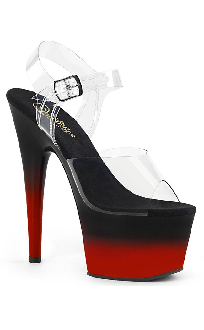 ADORE-708BR-H Clear/Red-Black Heels-Pleaser-Tragic Beautiful