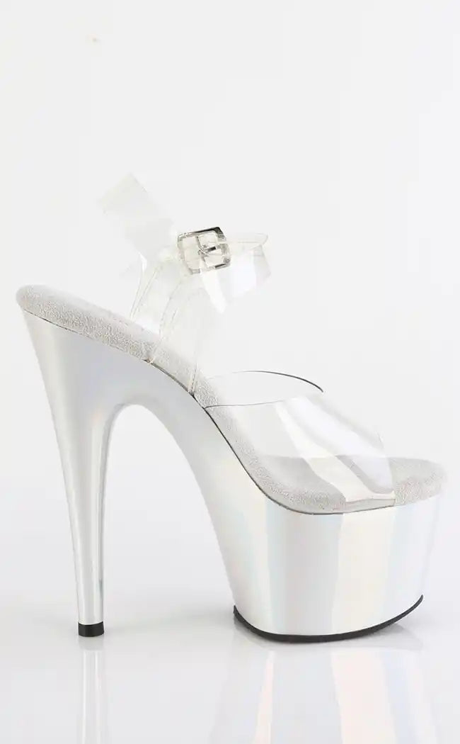 ADORE-708LQ Clear Liquid Silver Hologram Heels-Pleaser-Tragic Beautiful