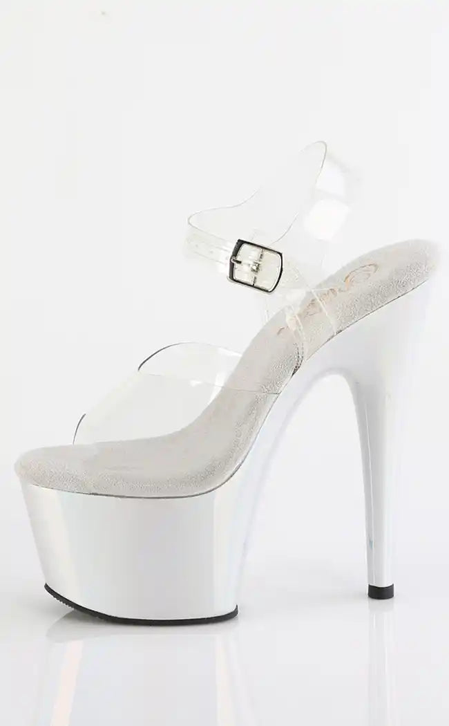 ADORE-708LQ Clear Liquid Silver Hologram Heels-Pleaser-Tragic Beautiful