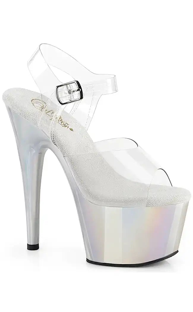 ADORE-708LQ Clear Liquid Silver Hologram Heels-Pleaser-Tragic Beautiful