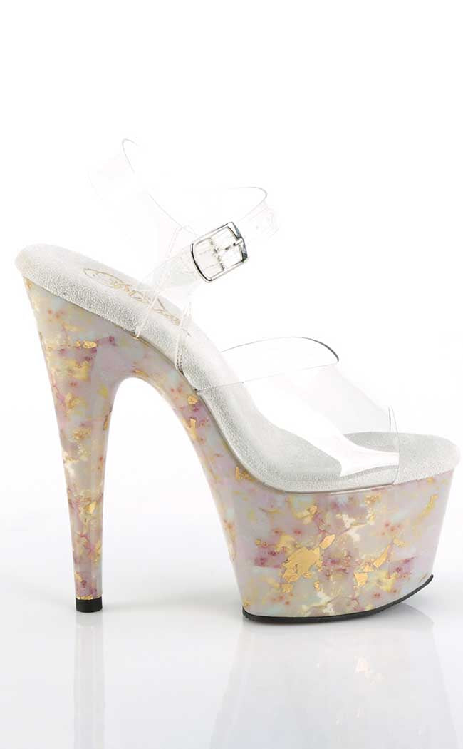 ADORE-708MB Clear/Blush-Gold Marble Heels-Pleaser-Tragic Beautiful