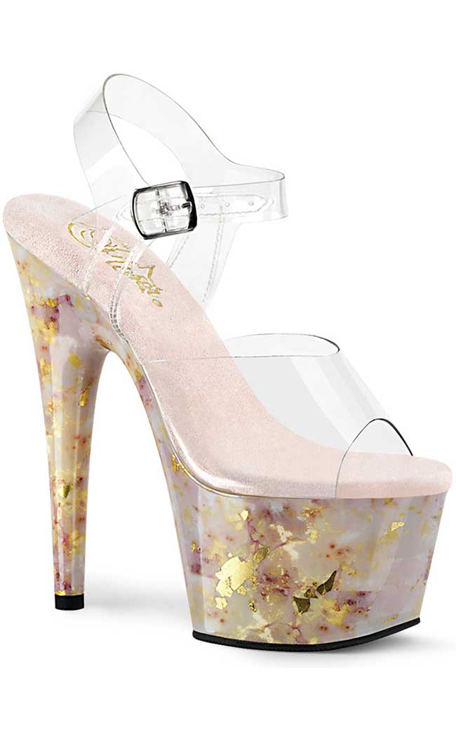 ADORE-708MB Clear/Blush-Gold Marble Heels-Pleaser-Tragic Beautiful