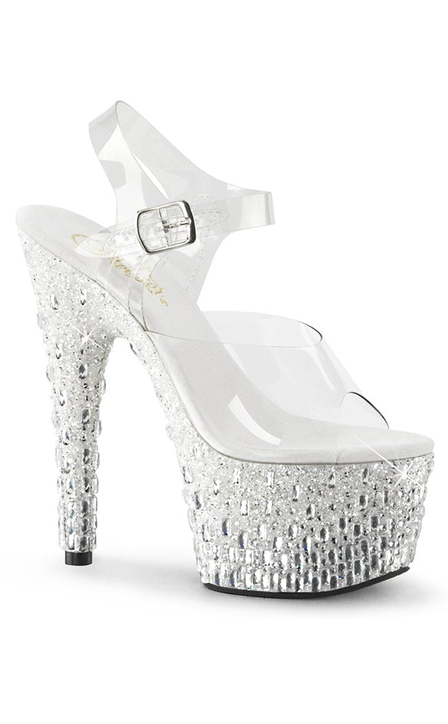ADORE-708MR-5 Clear Silver Heels-Pleaser-Tragic Beautiful