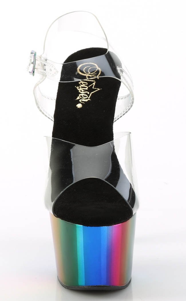ADORE-708RC Clear/Rainbow Chrome Heels-Pleaser-Tragic Beautiful