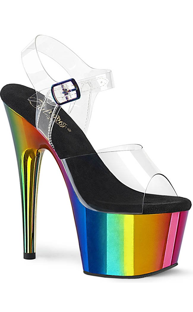 ADORE-708RC Clear/Rainbow Chrome Heels-Pleaser-Tragic Beautiful