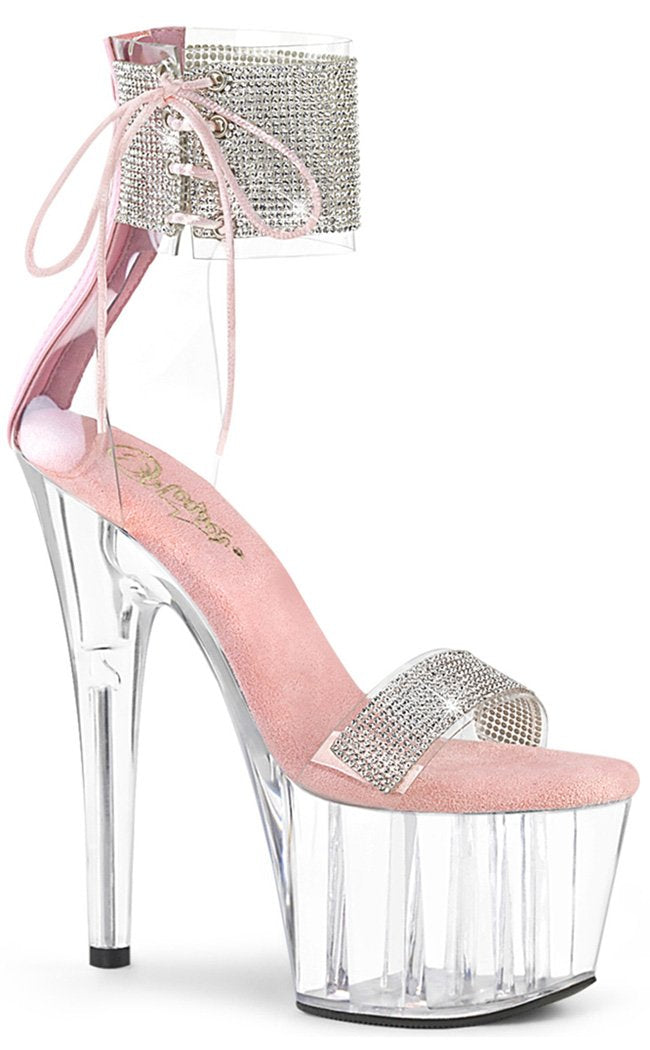 ADORE-727RS Clear/Baby Pink Rhinestone Heels-Pleaser-Tragic Beautiful