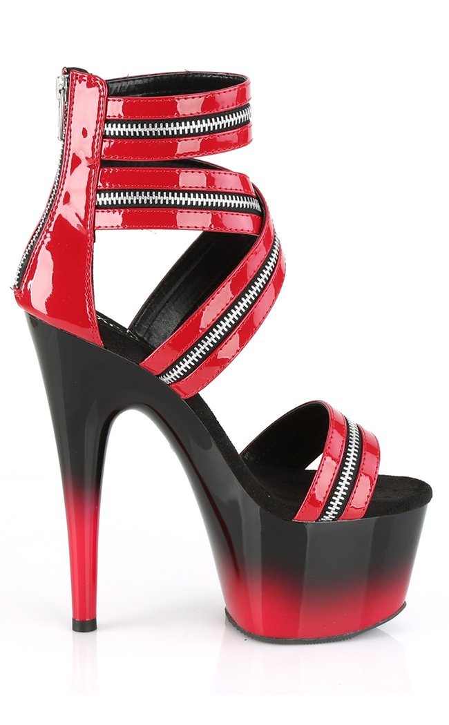 ADORE-766 Red Patent/ Blk-Red Zipper Heels-Pleaser-Tragic Beautiful
