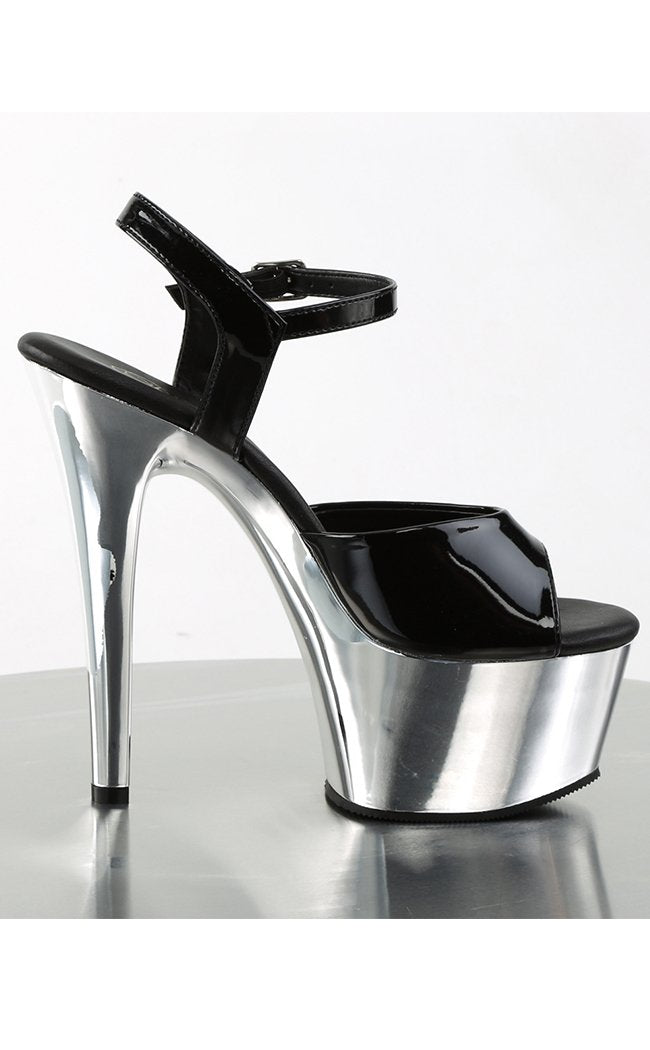 ASPIRE-609 Blk Pat/Slv Chrome Heels-Pleaser-Tragic Beautiful