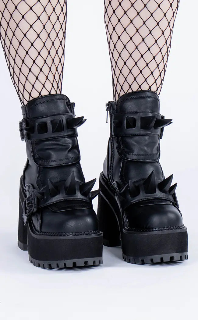 ASSAULT-72 Black Vegan Leather Ankle Boots-Demonia-Tragic Beautiful