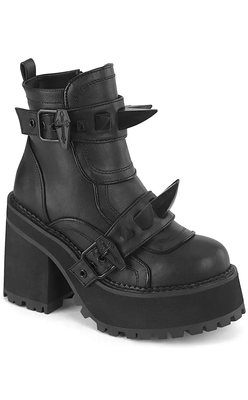 ASSAULT-72 Black Vegan Leather Ankle Boots-Demonia-Tragic Beautiful