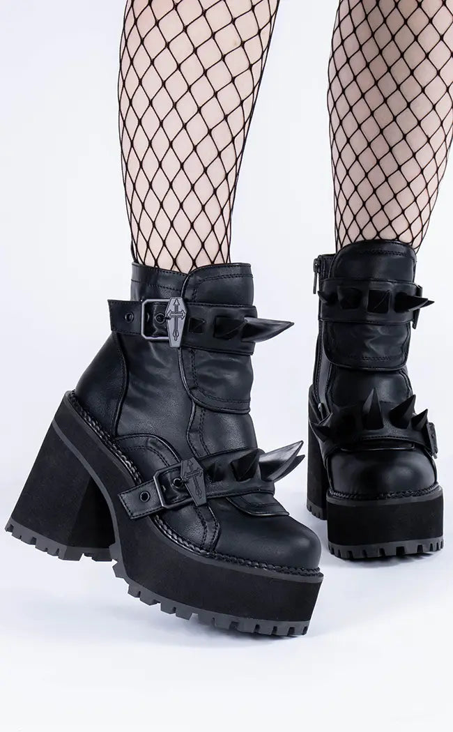 ASSAULT-72 Black Vegan Leather Ankle Boots-Demonia-Tragic Beautiful