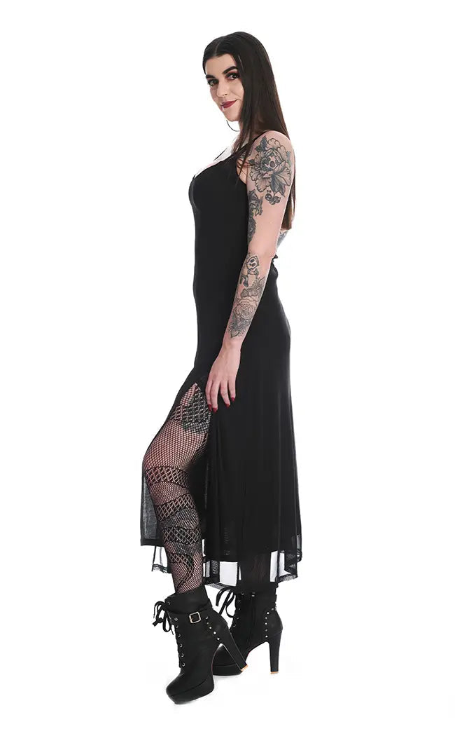 Araxiel Black Mesh Maxi Dress-Banned Apparel-Tragic Beautiful