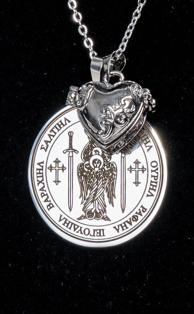 Archangel Protection Locket Necklace-Cold Black Heart-Tragic Beautiful