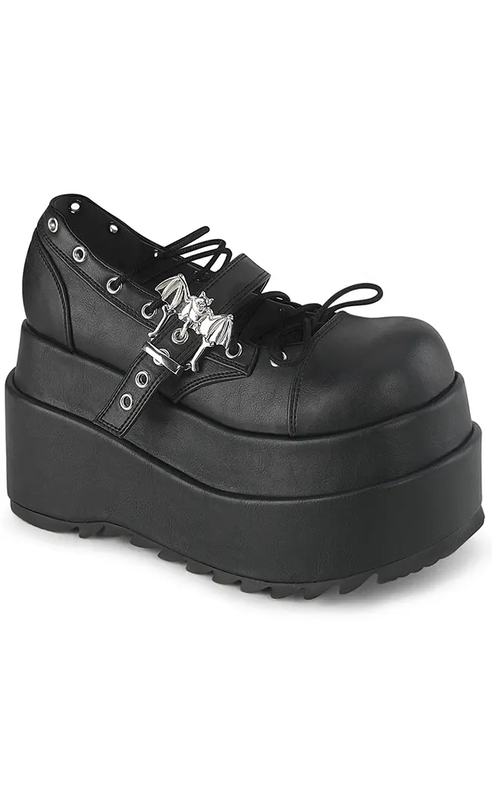 BEAR-23 Black Vegan Leather Platform Mary Janes-Demonia-Tragic Beautiful