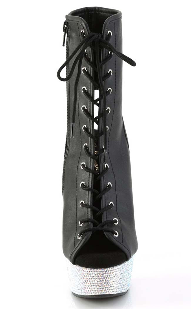 BEJEWELED-1016-6 Black Matte/Silver Rhinestone Boots-Pleaser-Tragic Beautiful