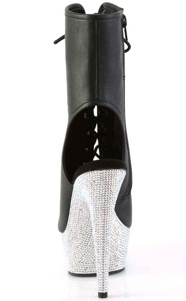 BEJEWELED-1016-6 Black Matte/Silver Rhinestone Boots-Pleaser-Tragic Beautiful