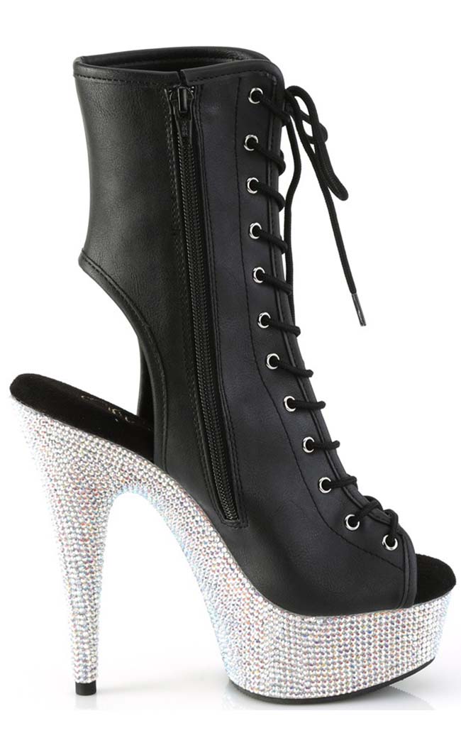 BEJEWELED-1016-6 Black Matte/Silver Rhinestone Boots-Pleaser-Tragic Beautiful