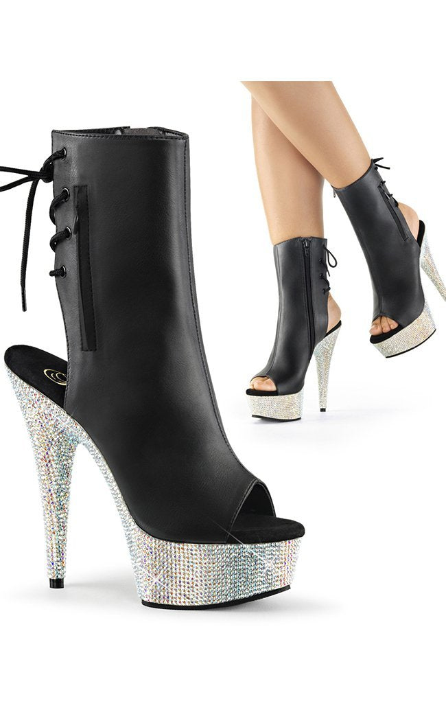 BEJEWELED-1018DM-6 Black Faux Leather Ankle Boots-Pleaser-Tragic Beautiful