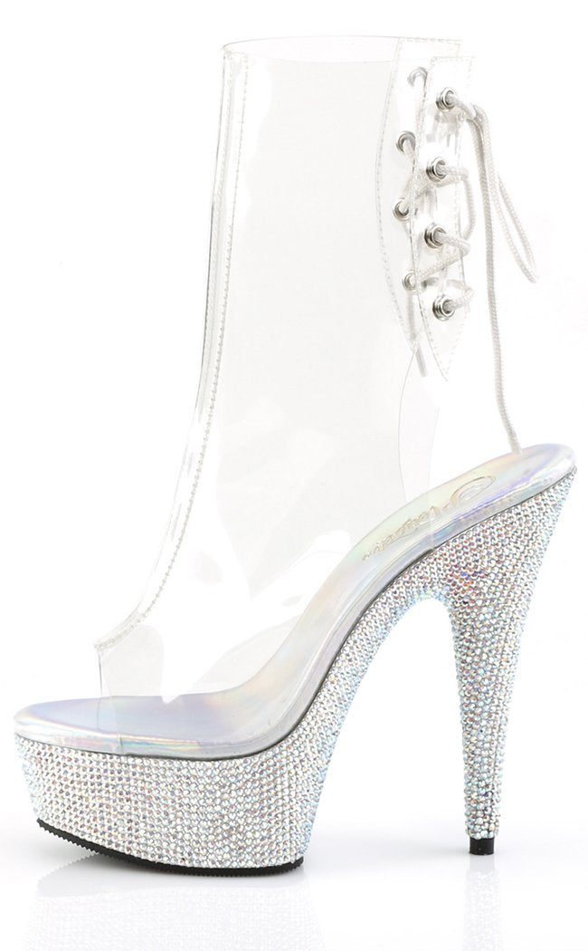 BEJEWELED-1018DM-6 Silver Rhinestone Ankle Boots-Pleaser-Tragic Beautiful