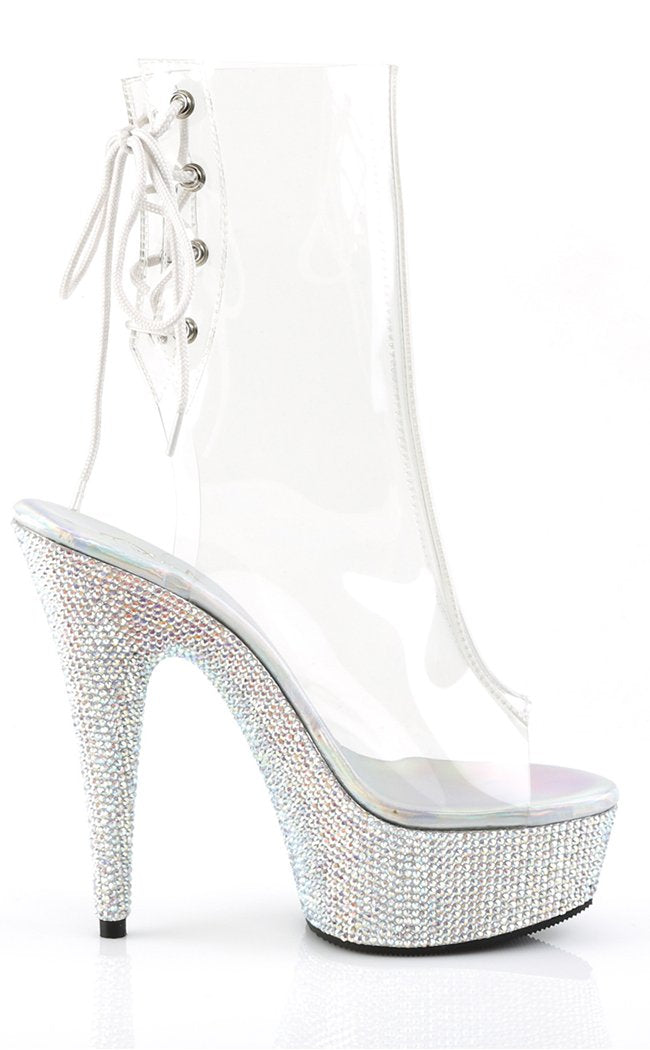 BEJEWELED-1018DM-6 Silver Rhinestone Ankle Boots-Pleaser-Tragic Beautiful