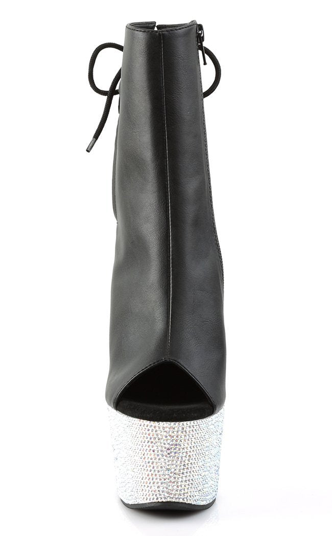 BEJEWELED-1018DM-7 Black Faux Leather Ankle Boots-Pleaser-Tragic Beautiful