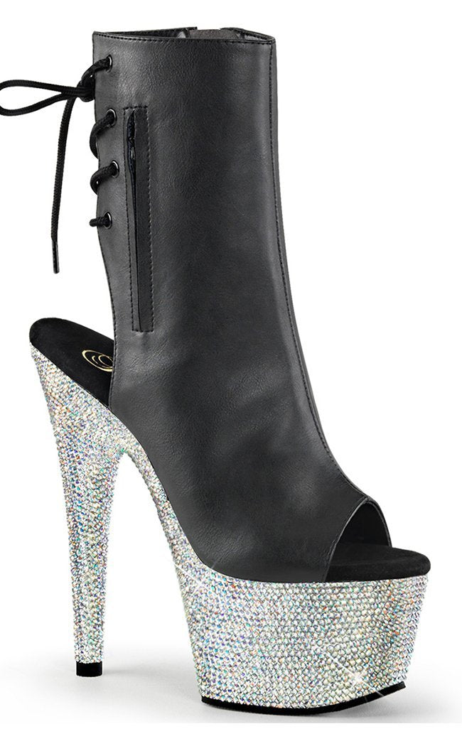 BEJEWELED-1018DM-7 Black Faux Leather Ankle Boots-Pleaser-Tragic Beautiful