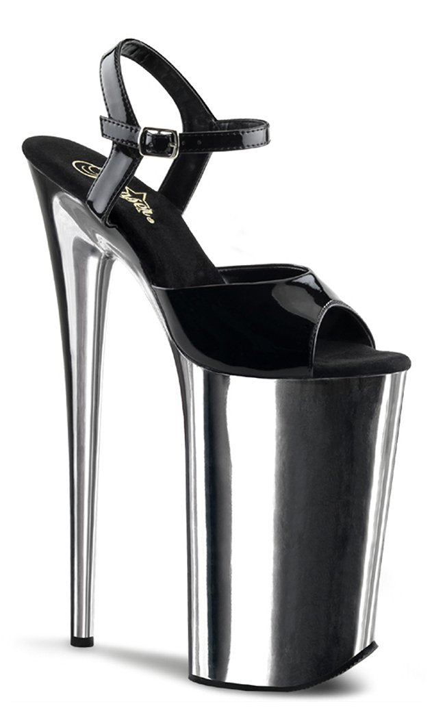 BEYOND-009 Black Silver Chrome 10 inch Heels-Pleaser-Tragic Beautiful