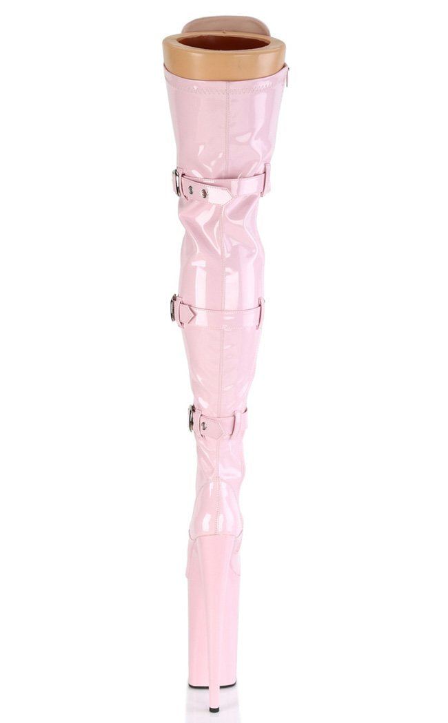 BEYOND-3028 Baby Pink Stretch Patent Thigh High Boots-Pleaser-Tragic Beautiful