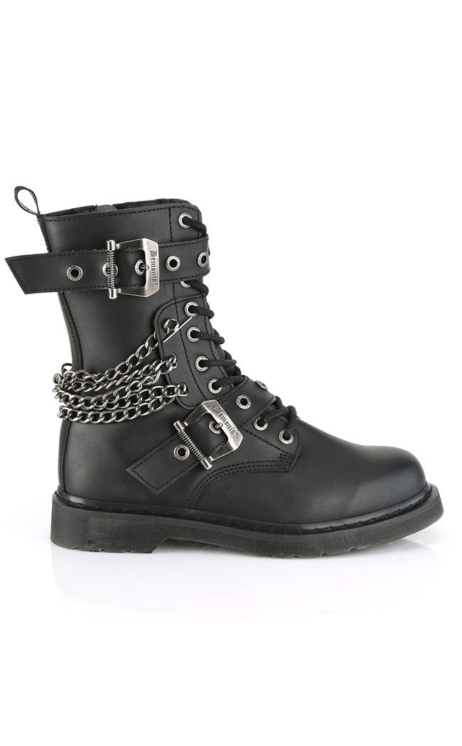 BOLT-250 Black Lace Up Chain Boots-Demonia-Tragic Beautiful