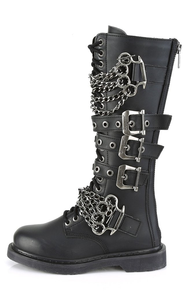 BOLT-450 Black Knee High Buckle Boots-Demonia-Tragic Beautiful