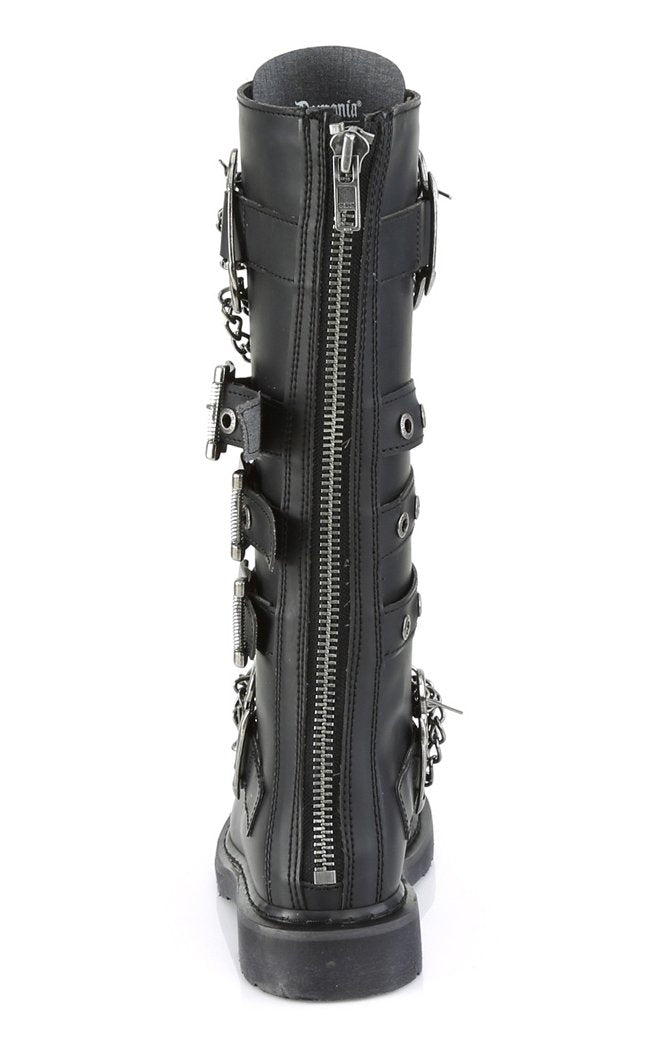 BOLT-450 Black Knee High Buckle Boots-Demonia-Tragic Beautiful