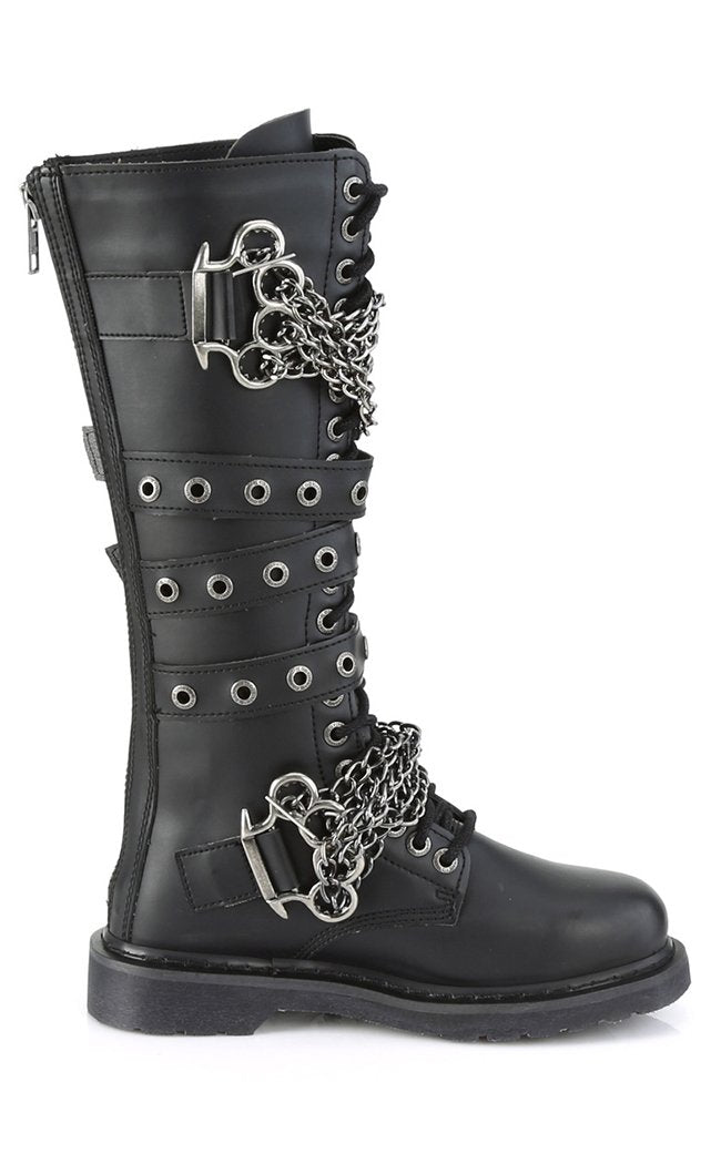 BOLT-450 Black Knee High Buckle Boots-Demonia-Tragic Beautiful