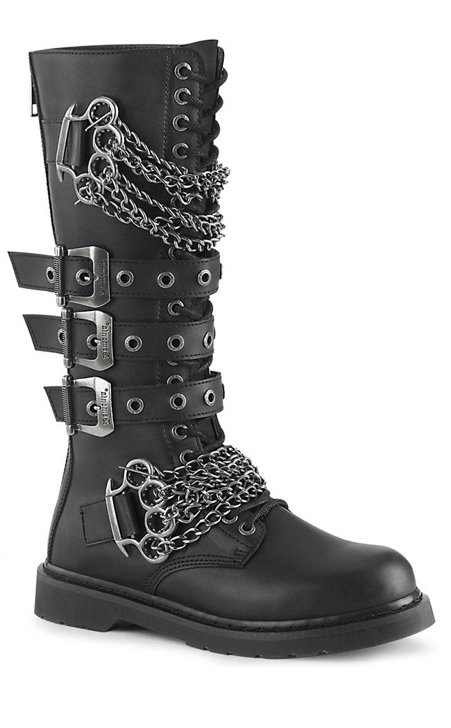 BOLT-450 Black Knee High Buckle Boots-Demonia-Tragic Beautiful