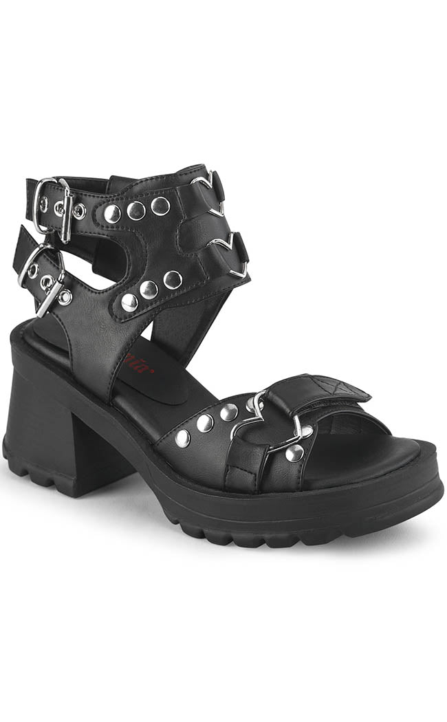 BRATTY-07 Black Chunky Heel Sandals-Demonia-Tragic Beautiful