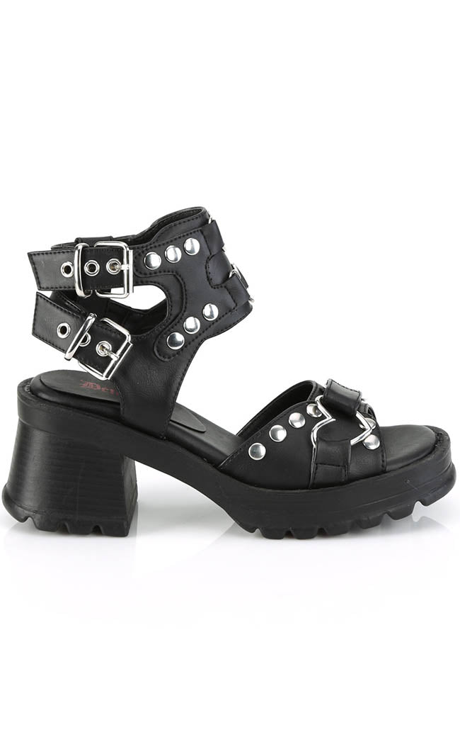 BRATTY-07 Black Chunky Heel Sandals-Demonia-Tragic Beautiful