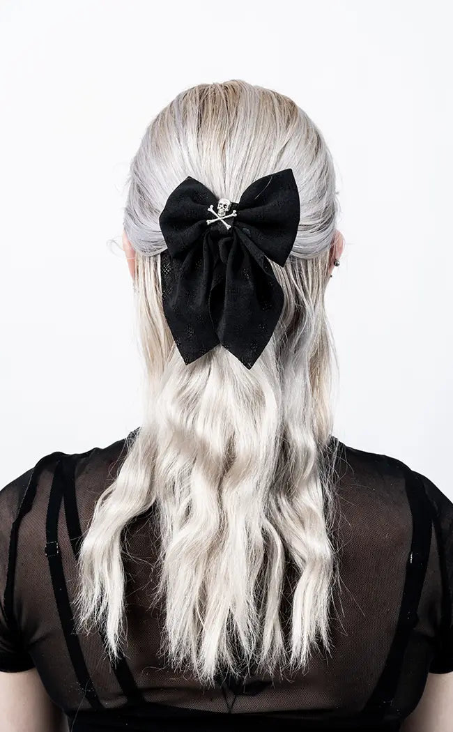 Beware Bow Hairclip-Cold Black Heart-Tragic Beautiful