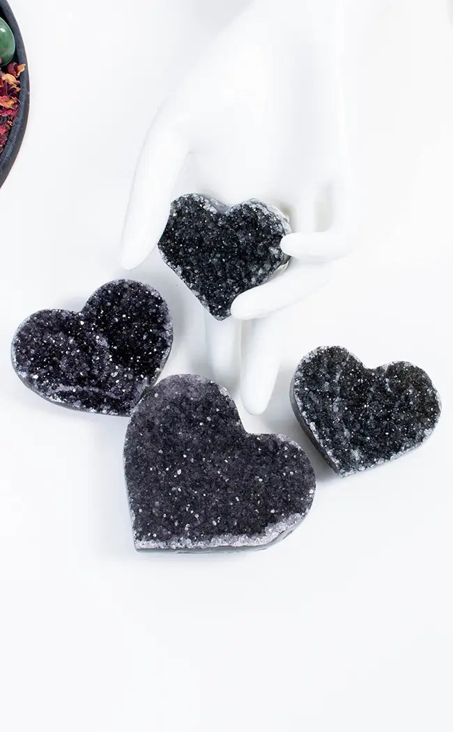 Black Amethyst Hearts | Rare-Crystals-Tragic Beautiful