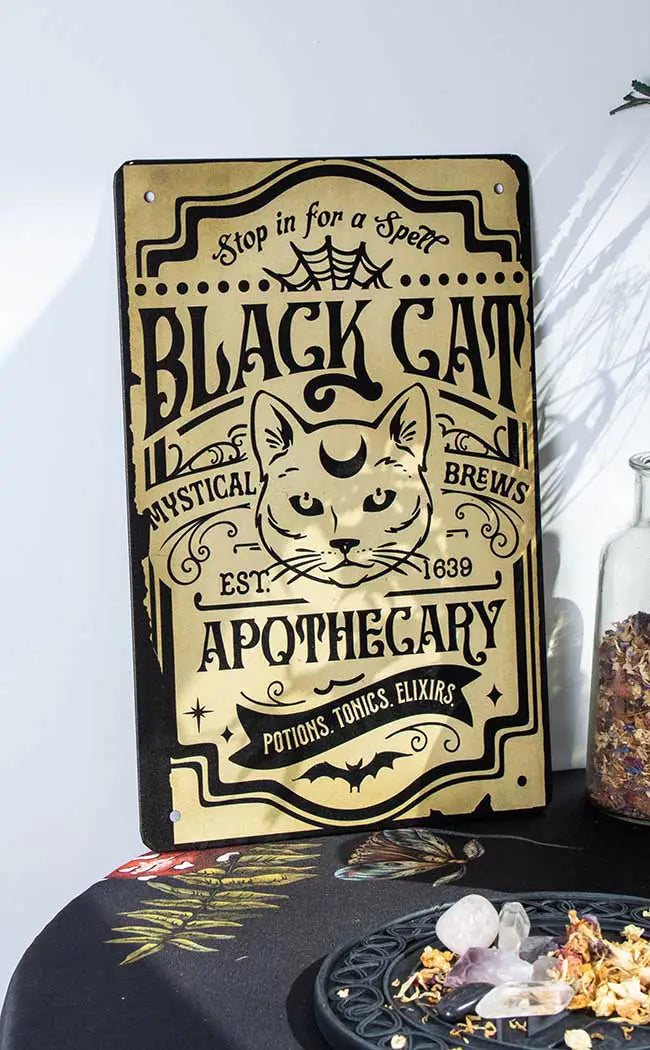 Black Cat Apothecary Metal Sign-Drop Dead Gorgeous-Tragic Beautiful