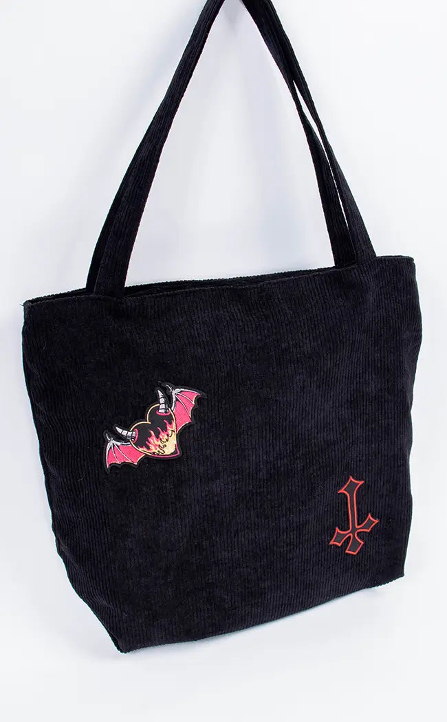 Black Corduroy Tote Bag | Demonology-Gothic Accessories-Tragic Beautiful