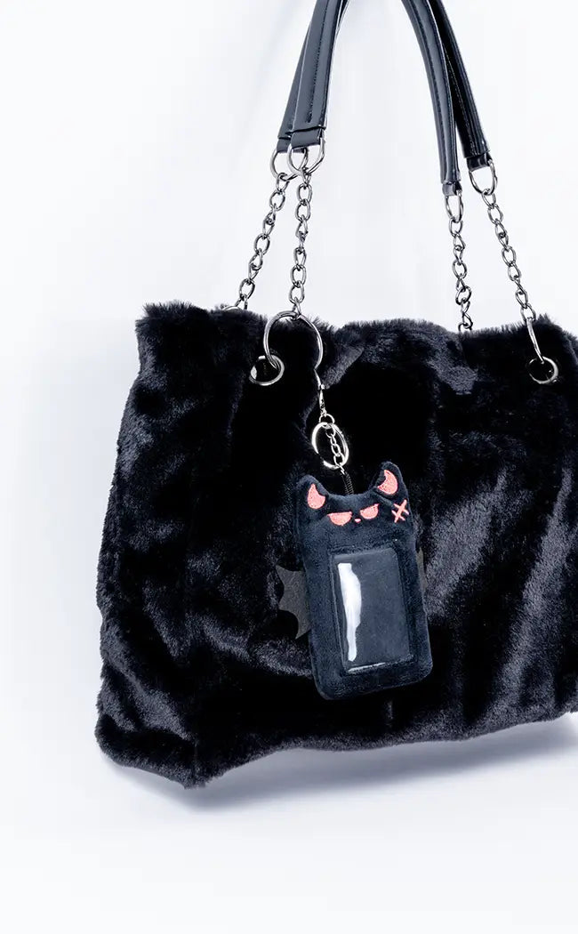 Black Fuzzy Handbag with Bat Card Holder-Gothic Accessories-Tragic Beautiful