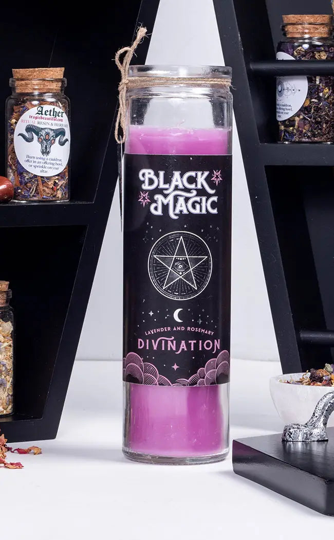 Black Magic Glass Candle | Divination | Lavender & Rosemary-Candle Magic-Tragic Beautiful