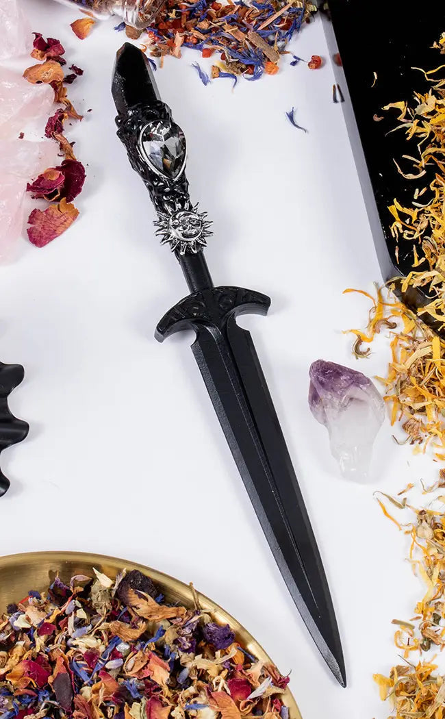 Black Ritual Athame | Smoky Quartz-Witchcraft Supplies-Tragic Beautiful