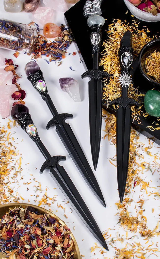 Black Ritual Athame | Smoky Quartz-Witchcraft Supplies-Tragic Beautiful