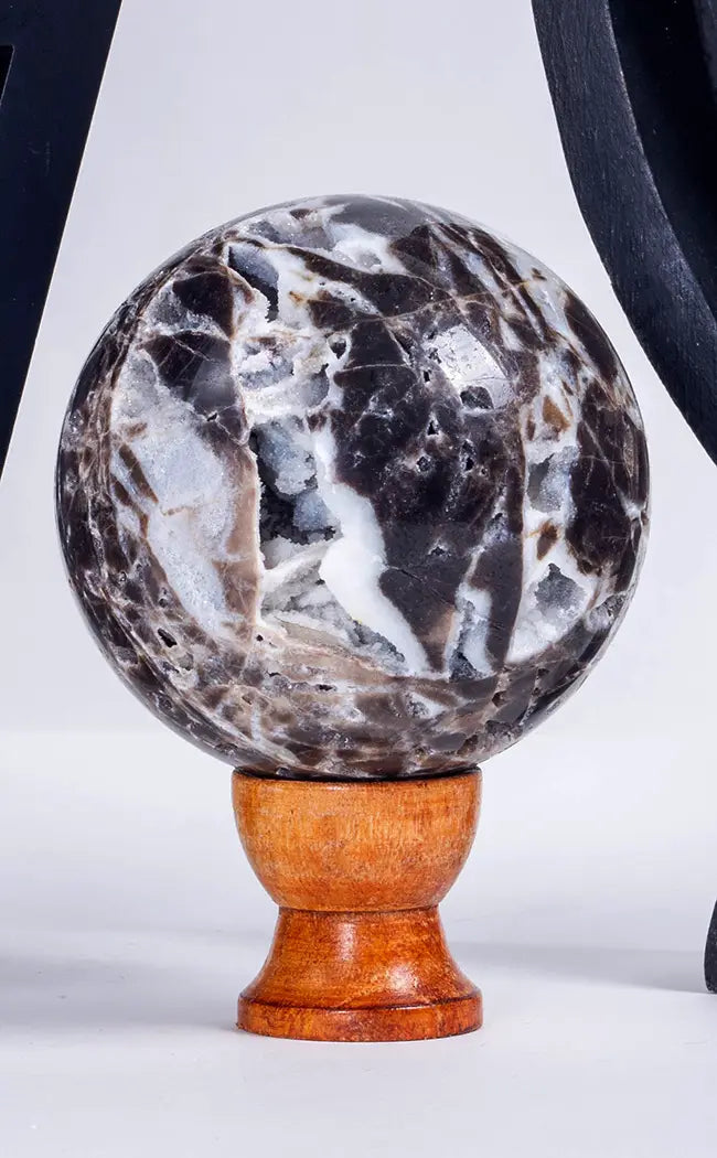 Black Sphalerite Geode Sphere | Large-Crystals-Tragic Beautiful