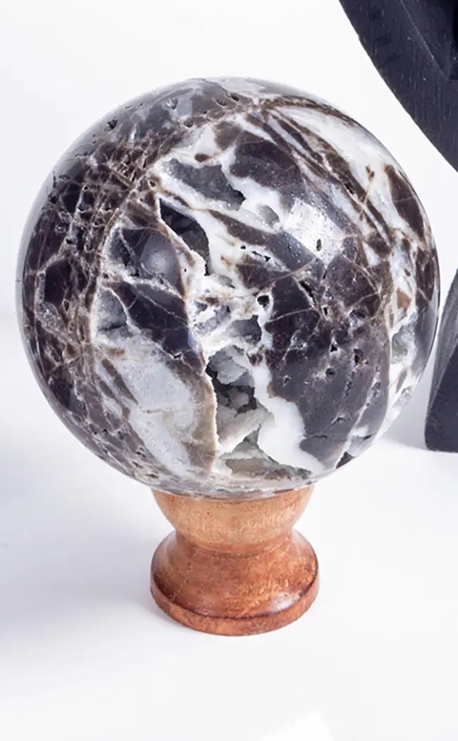 Black Sphalerite Geode Sphere | Large-Crystals-Tragic Beautiful