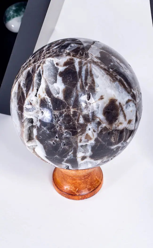 Black Sphalerite Geode Sphere | Large-Crystals-Tragic Beautiful