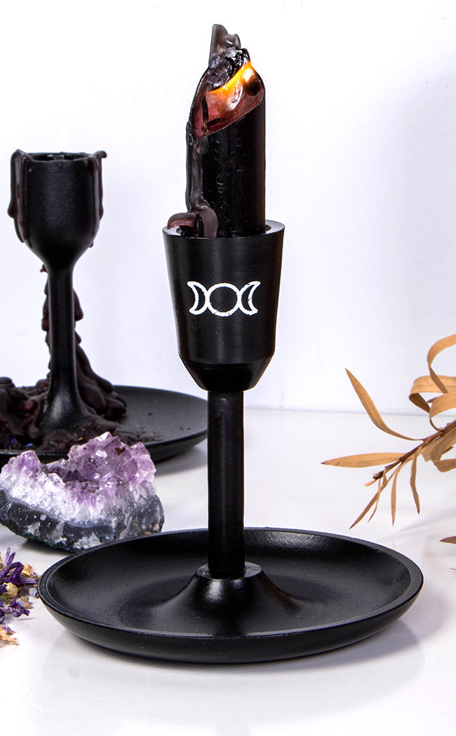 Black Triple Moon Taper Candle Holder-Candles-Tragic Beautiful